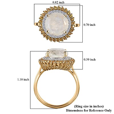 Luxoro 10K Yellow Gold Premium Rainbow Moonstone and Multi Gemstone Double Halo Ring (Size 6.0) 4.40 ctw