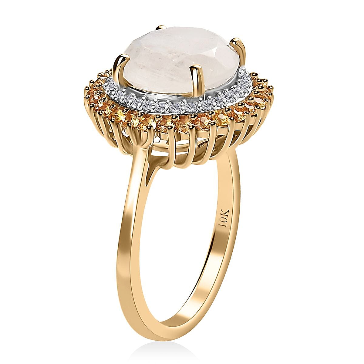 Luxoro 10K Yellow Gold Premium Rainbow Moonstone and Multi Gemstone Double Halo Ring (Size 7.0) 4.40 ctw image number 3