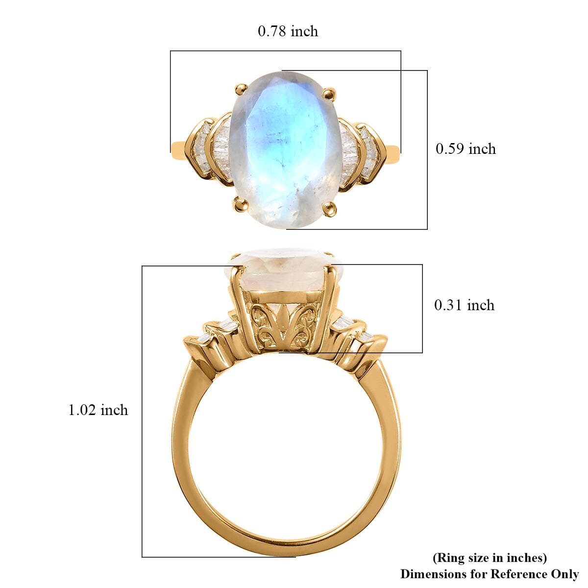 Premium Rainbow Moonstone and Diamond Ring in Vermeil Yellow Gold Over Sterling Silver (Size 10.0) 6.10 ctw image number 3