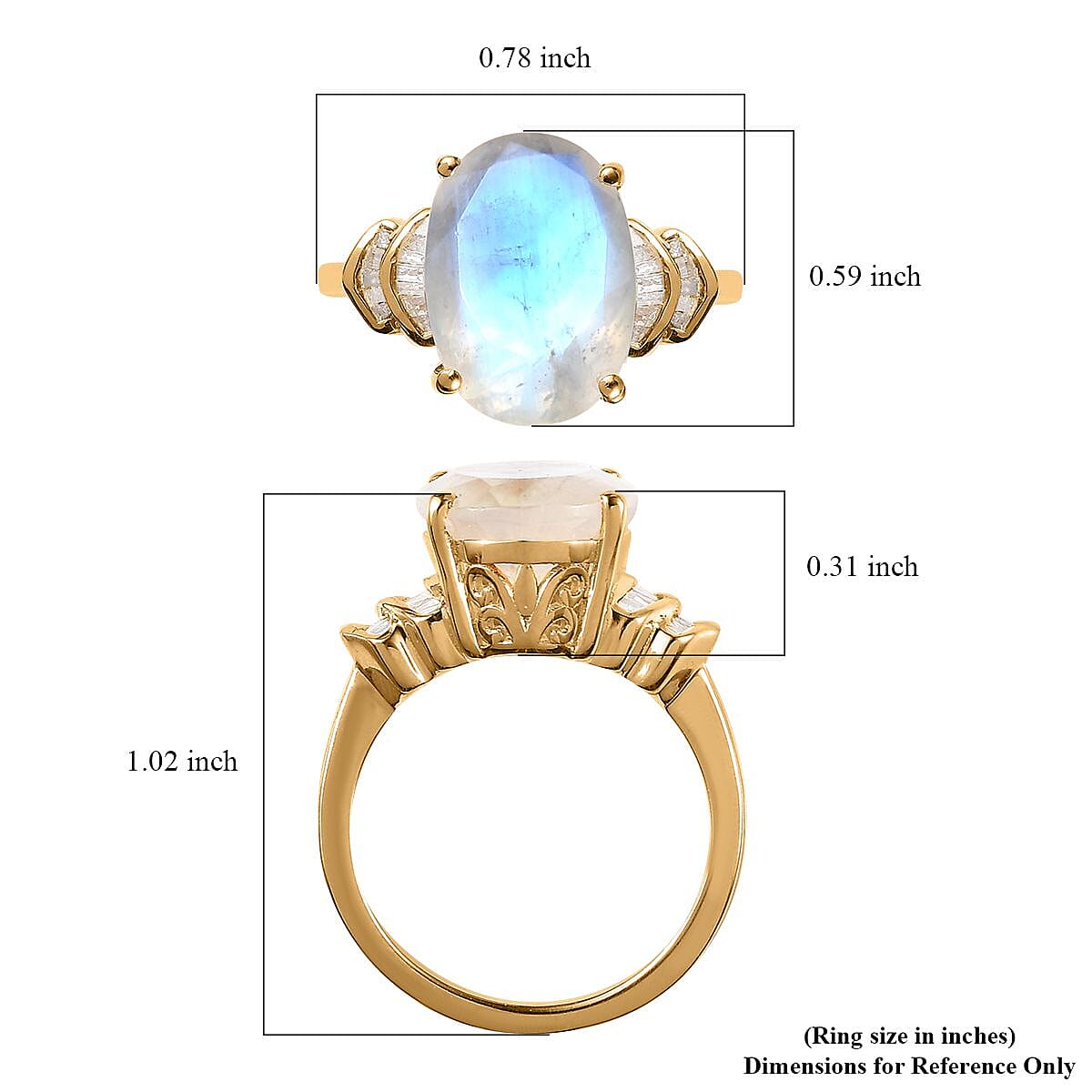 Premium Rainbow Moonstone and Diamond Ring in Vermeil Yellow Gold Over Sterling Silver (Size 7.0) 6.15 ctw image number 2