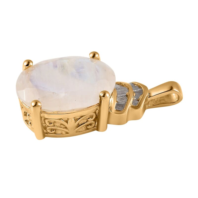 Premium Rainbow Moonstone and Diamond Pendant in Vermeil Yellow Gold Over Sterling Silver 6.00 ctw