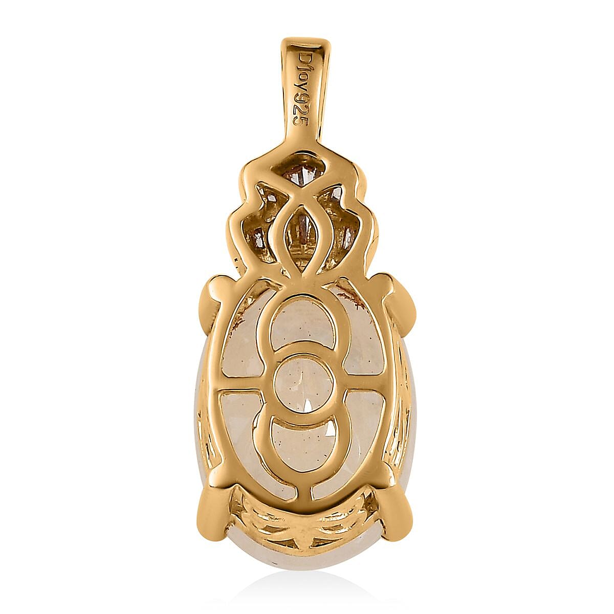 Premium Rainbow Moonstone and Diamond Pendant in Vermeil Yellow Gold Over Sterling Silver 6.00 ctw image number 2