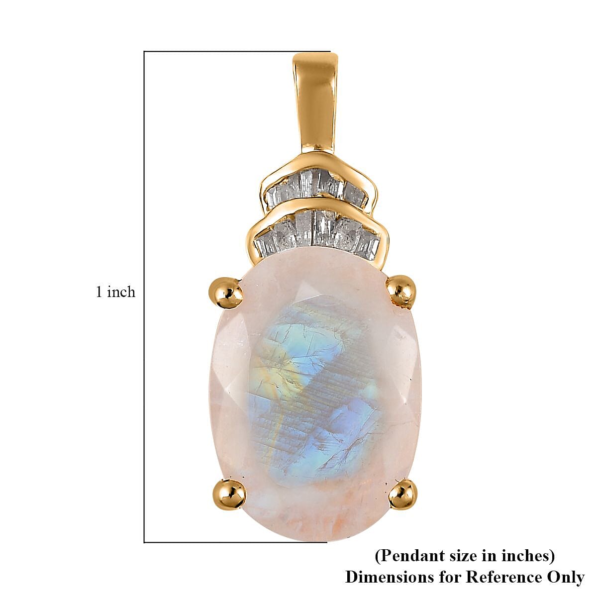 Premium Rainbow Moonstone and Diamond Pendant in Vermeil Yellow Gold Over Sterling Silver 6.00 ctw image number 3