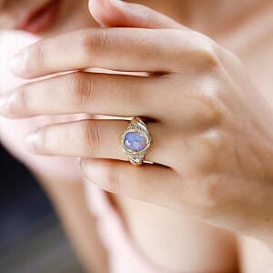 Ethiopian Welo Opal and White Zircon  2.67 ctw Ring in Vermeil Yellow Gold Over Sterling Silver (Size 6.5)
