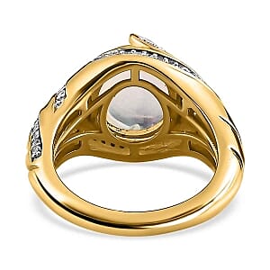 Ethiopian Welo Opal and White Zircon  2.67 ctw Ring in Vermeil Yellow Gold Over Sterling Silver (Size 6.5)
