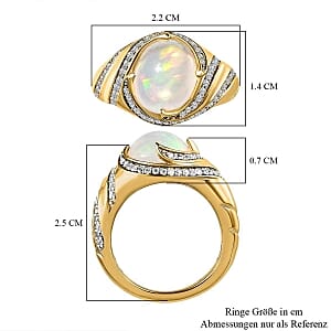 Ethiopian Welo Opal and White Zircon  2.67 ctw Ring in Vermeil Yellow Gold Over Sterling Silver (Size 6.5)