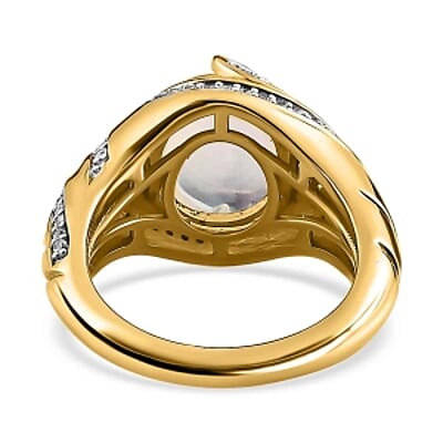 Ethiopian Welo Opal and White Zircon 3.36 ctw Ring in Vermeil Yellow Gold Over Sterling Silver (Size 9.0) (5.72 g)