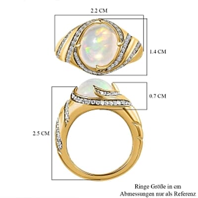 Ethiopian Welo Opal and White Zircon 3.36 ctw Ring in Vermeil Yellow Gold Over Sterling Silver (Size 9.0) (5.72 g)