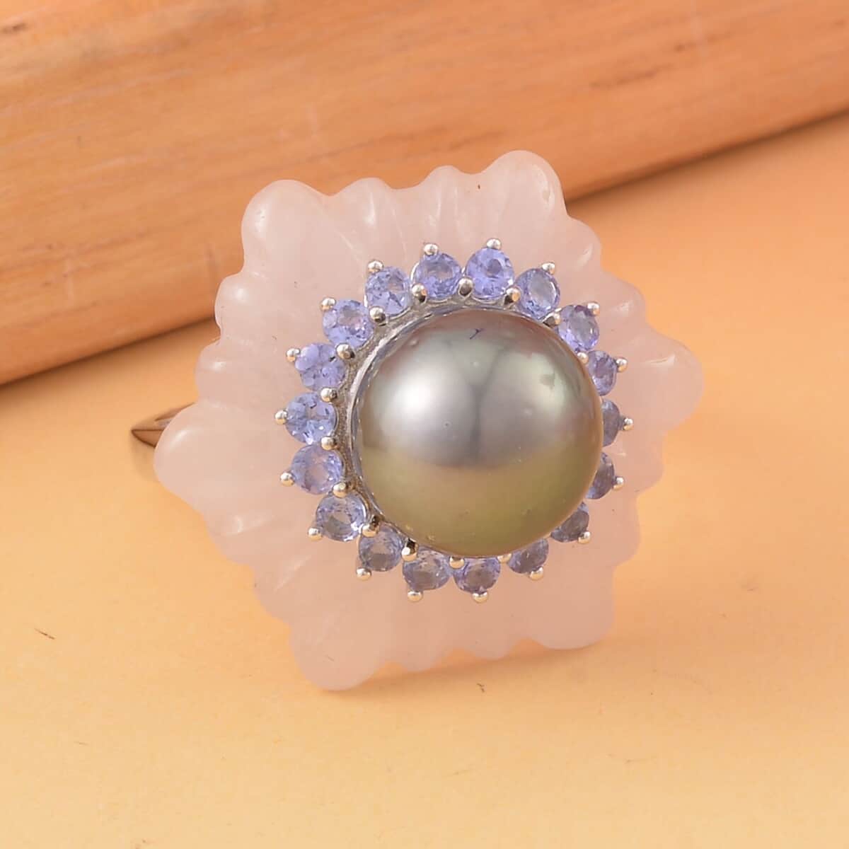 Tahitian Cultured Pearl and Multi Gemstone Ring in Rhodium Over Sterling Silver (Size 10.0) 18.10 ctw image number 1