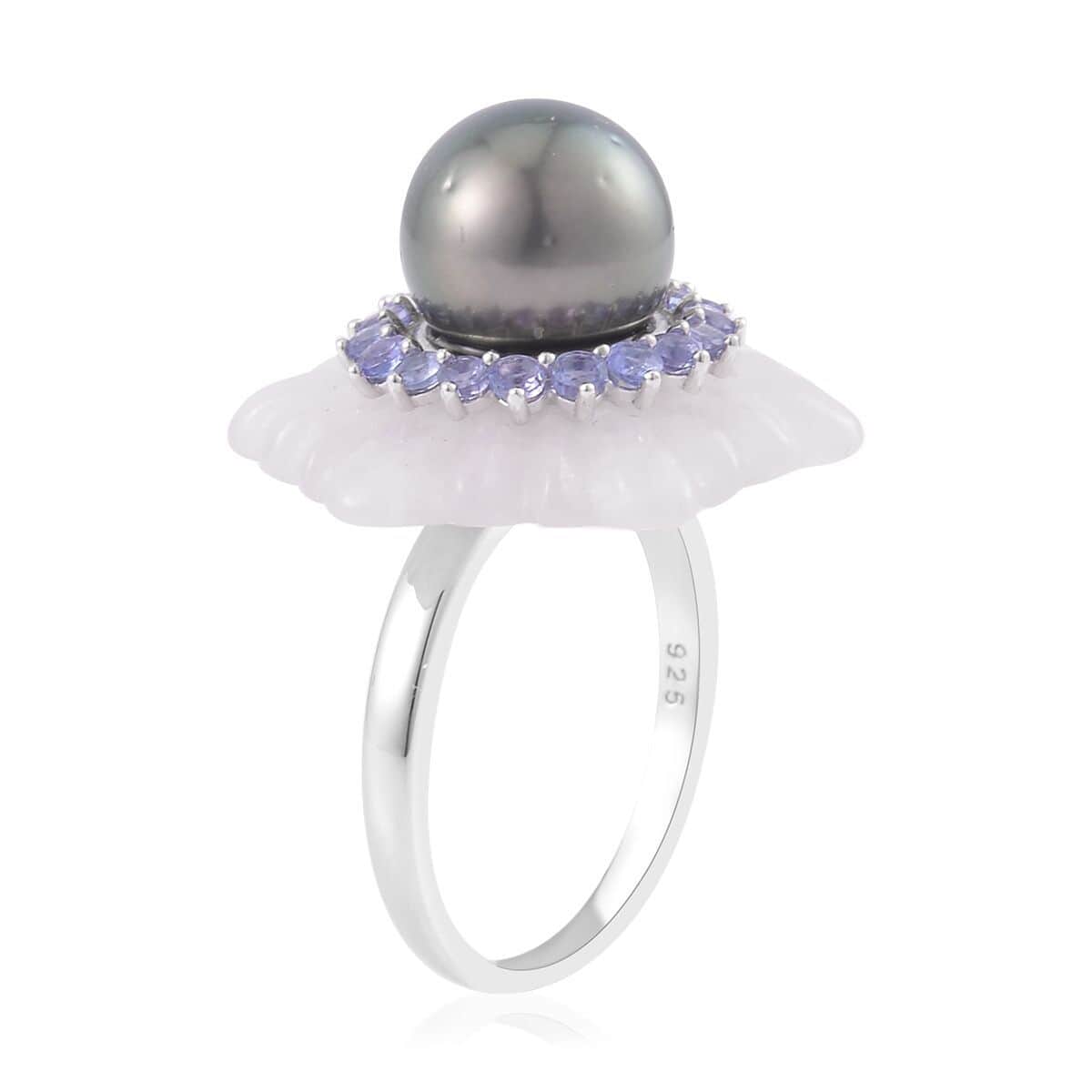 Tahitian Cultured Pearl 10-11mm and Multi Gemstone Ring in Rhodium Over Sterling Silver 26.40 ctw image number 3