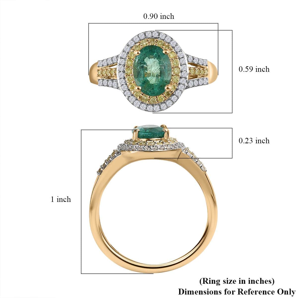 Luxoro 10K Yellow Gold AAA Kagem Zambian Emerald, Natural Yellow and White Diamond I3 Double Halo Ring 1.50 ctw image number 5