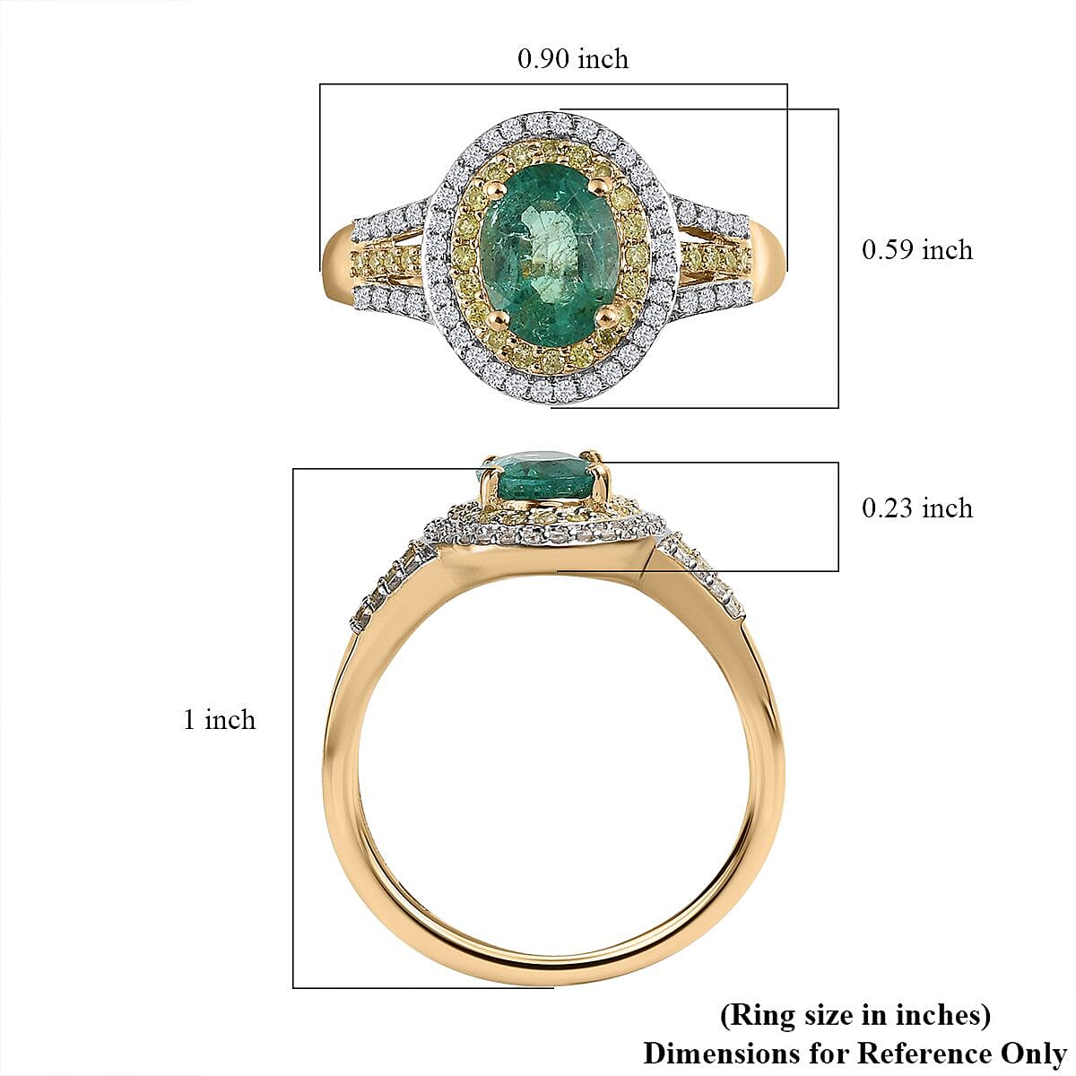 Luxoro 10K Yellow Gold AAA Kagem Zambian Emerald, Natural Yellow and White Diamond I3 Double Halo Ring (Size 6.0) 1.60 ctw