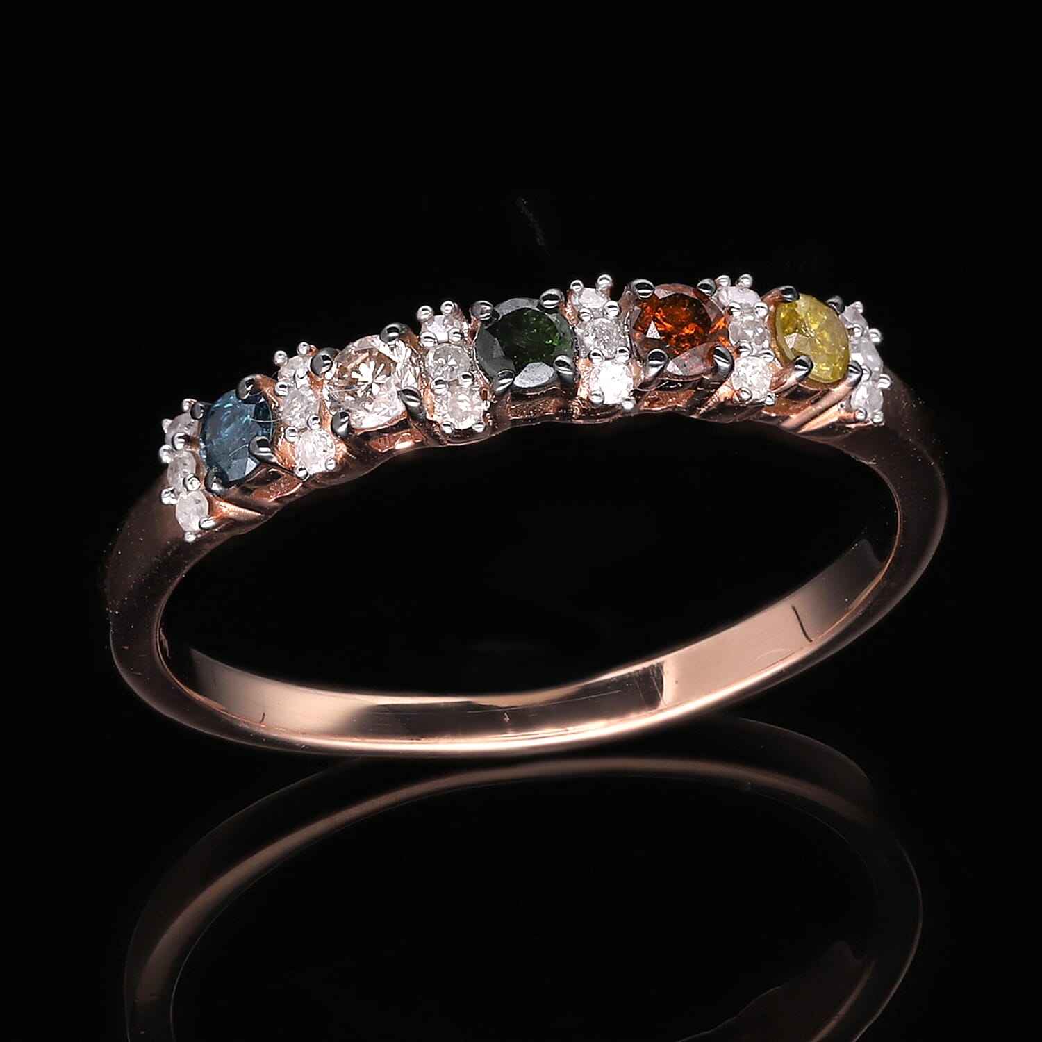 Multi Color Diamond Ring in Vermeil Rose Gold Over Sterling Silver (Size 10.0) 0.50 ctw