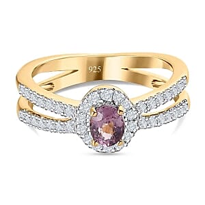 Lavender Spinel and White Zircon 0.94 ctw Ring in 14K YG Over Sterling Silver (Size 11.5)