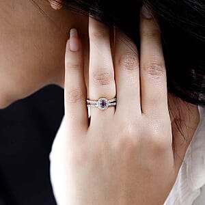 Lavender Spinel and White Zircon 0.94 ctw Ring in 14K YG Over Sterling Silver (Size 11.5)
