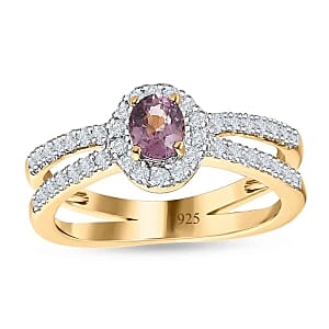 Lavender Spinel and White Zircon 0.94 ctw Ring in 14K YG Over Sterling Silver (Size 11.5)