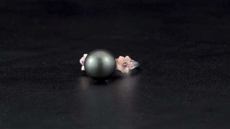 Tahitian Cultured Pearl 11-12mm and Multi Gemstone Ring in Rhodium Over Sterling Silver (Size 10.0)
