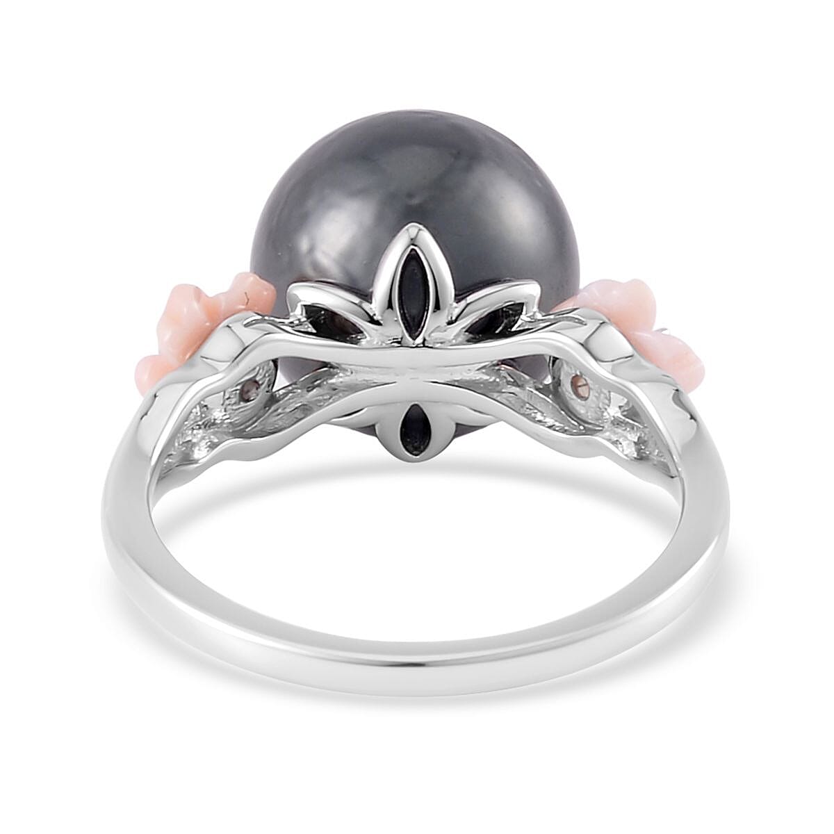 Tahitian Cultured Pearl and Multi Gemstone Ring in Rhodium Over Sterling Silver (Size 10.0)