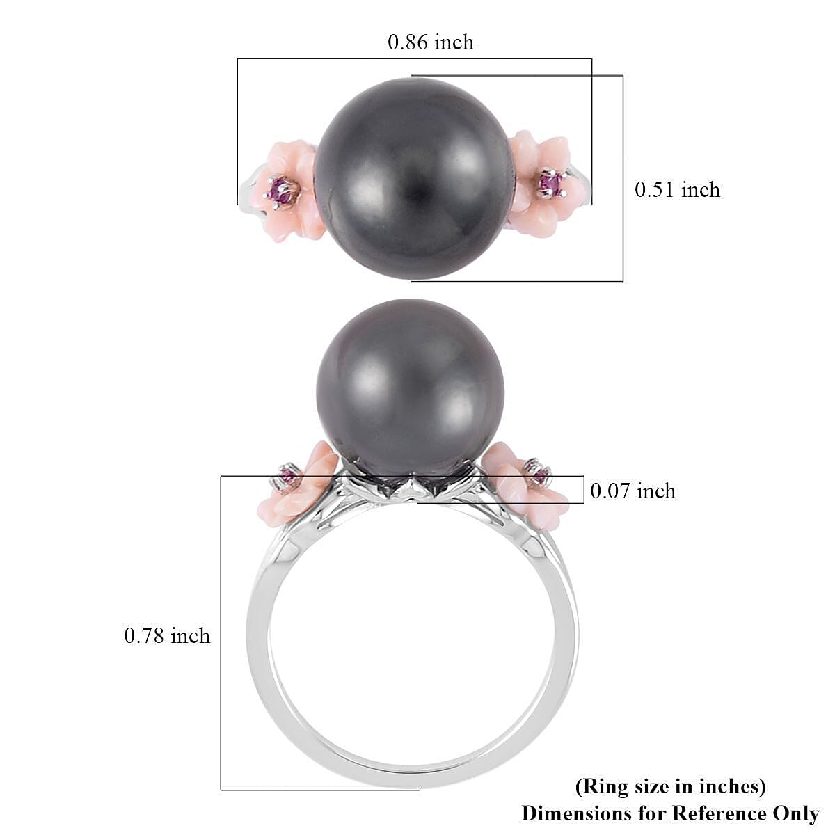 Tahitian Cultured Pearl and Multi Gemstone Ring in Rhodium Over Sterling Silver (Size 10.0)