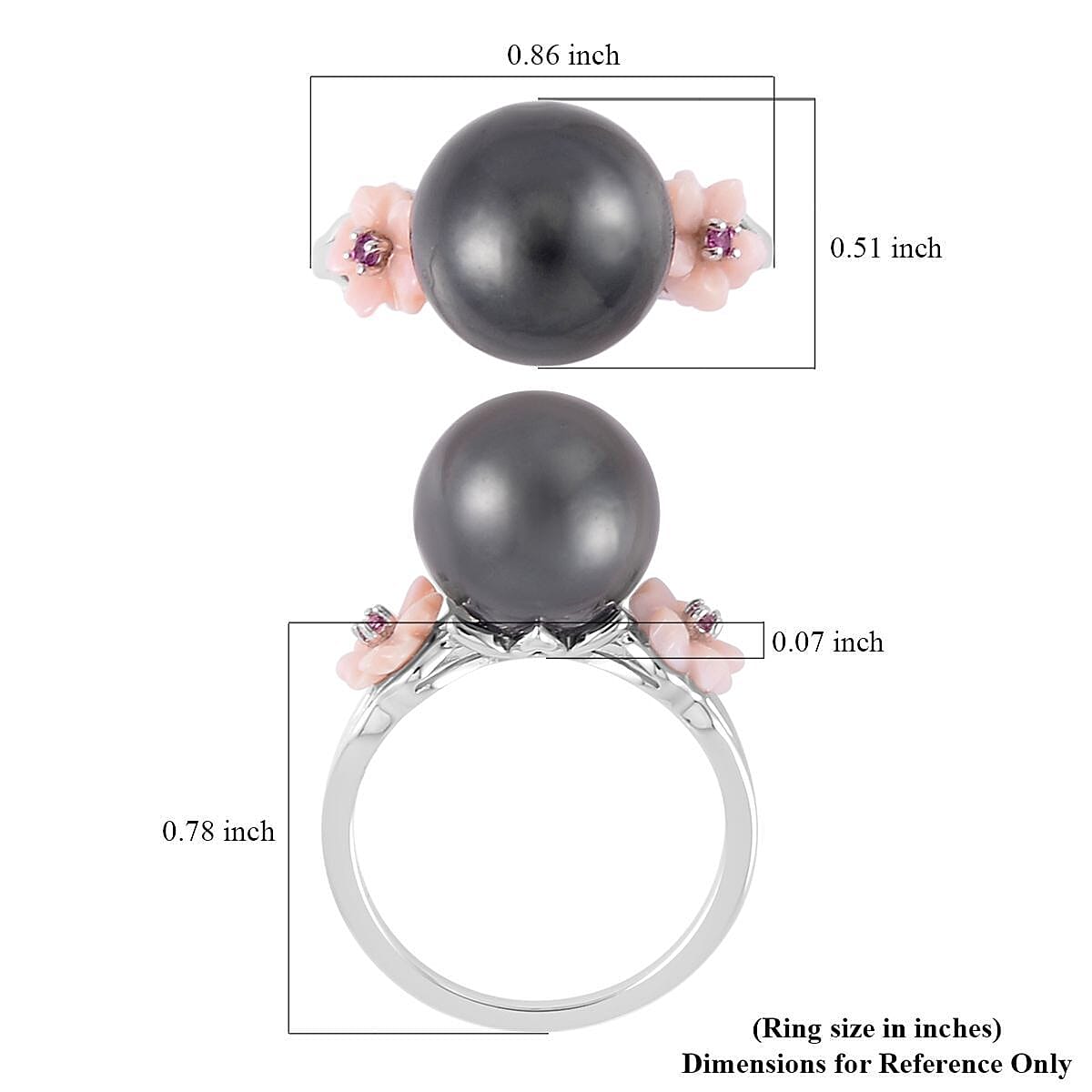 Tahitian Cultured Pearl 11-12mm and Multi Gemstone Ring in Rhodium Over Sterling Silver (Size 10.0) image number 5