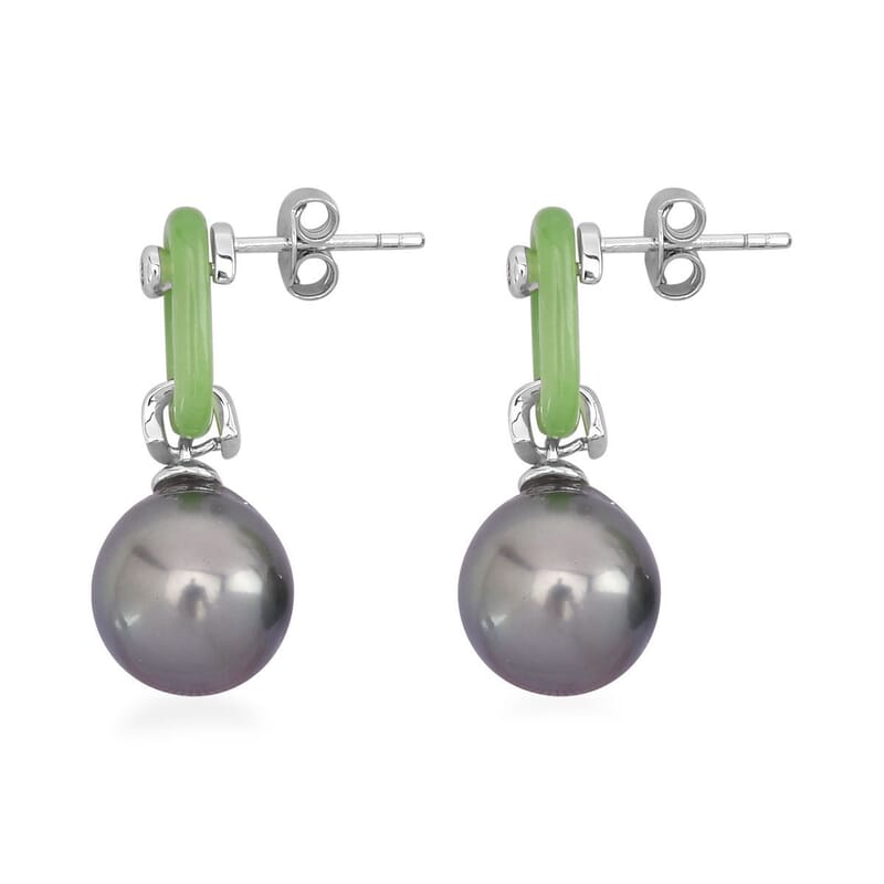 Tahitian Cultured Pearl and Multi Gemstone Earrings in Rhodium Over Sterling Silver 3.25 ctw