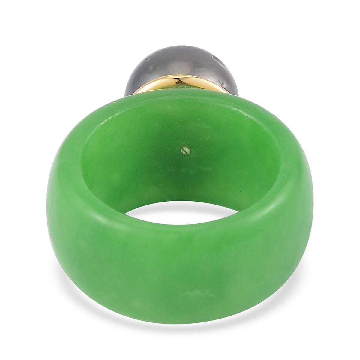Tahitian Cultured Pearl and Green Jade (D) Ring in Vermeil Yellow Gold Over Sterling Silver (Size 7.0) 37.15 ctw image number 3