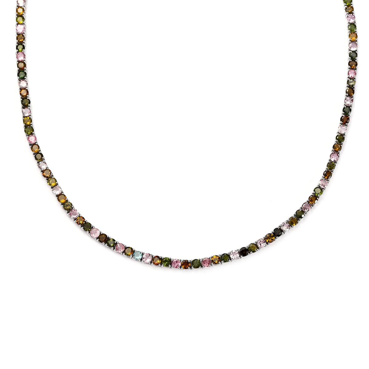 Multi-Tourmaline Tennis Necklace 18 Inches in Platinum Over Sterling Silver 25.50 ctw image number 0