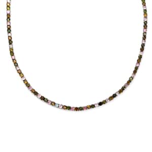 Multi-Tourmaline Tennis Necklace 18 Inches in Platinum Over Sterling Silver 25.50 ctw