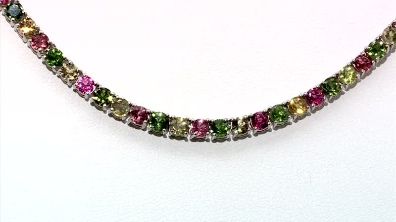 D'Joy Multi-Tourmaline Tennis Necklace 18 Inches in Platinum Over Sterling Silver 25.50 ctw