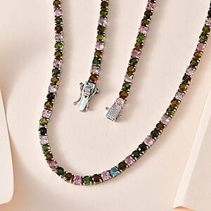 D'Joy Multi-Tourmaline Tennis Necklace 18 Inches in Platinum Over Sterling Silver 25.50 ctw