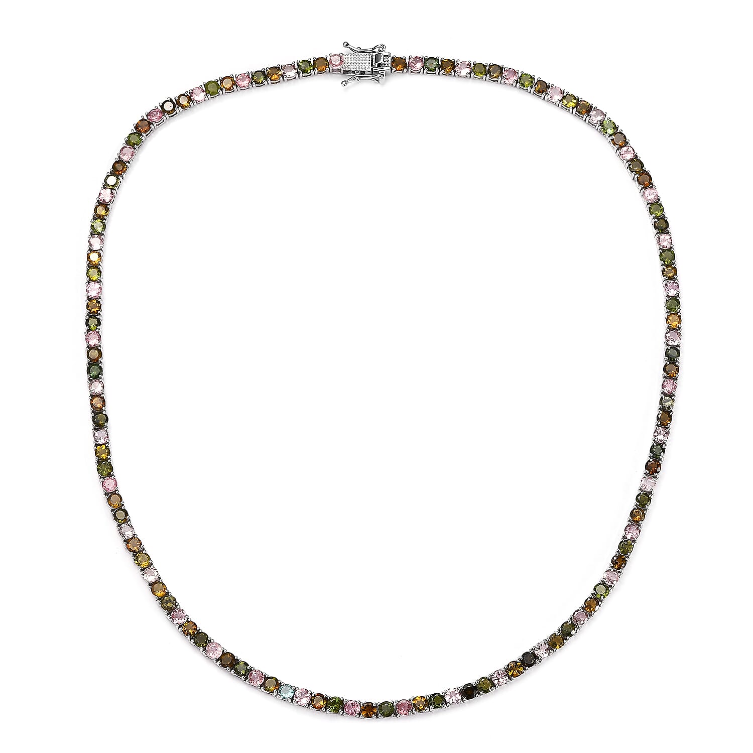 D'Joy Multi-Tourmaline Tennis Necklace 18 Inches in Platinum Over Sterling Silver 25.50 ctw