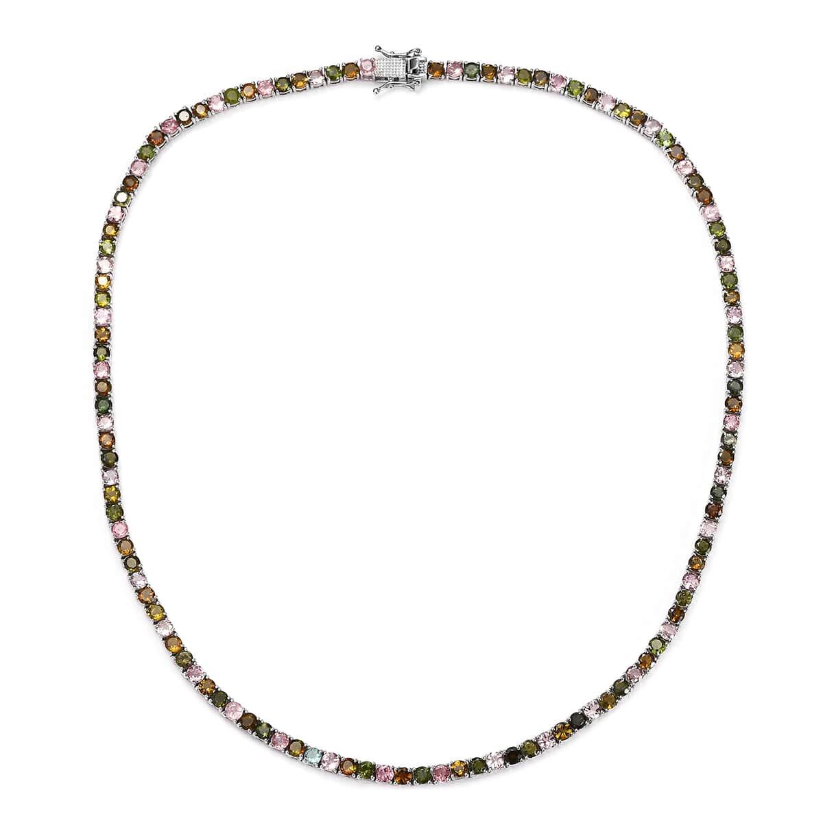 Multi-Tourmaline Tennis Necklace 18 Inches in Platinum Over Sterling Silver 25.50 ctw image number 3