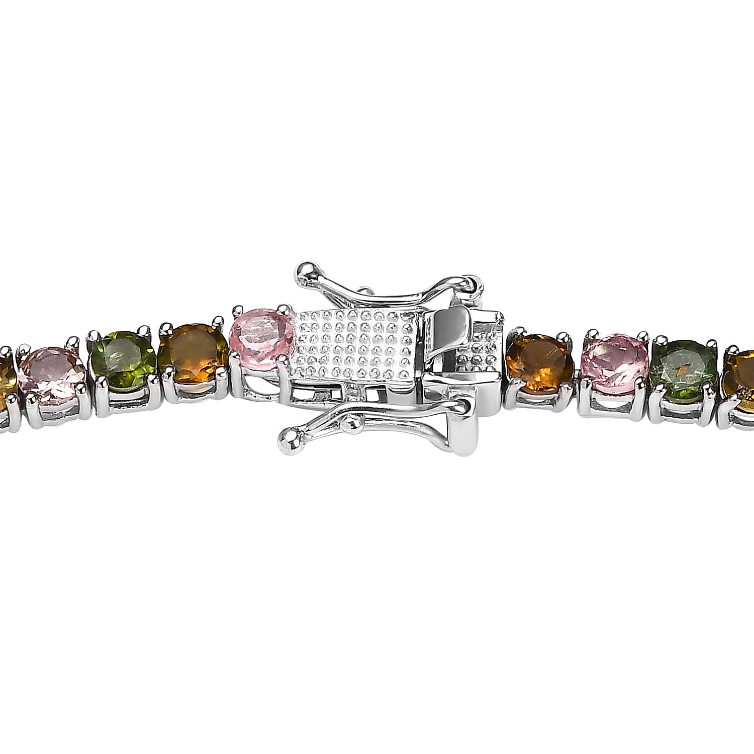 D'Joy Multi-Tourmaline Tennis Necklace 18 Inches in Platinum Over Sterling Silver 25.50 ctw