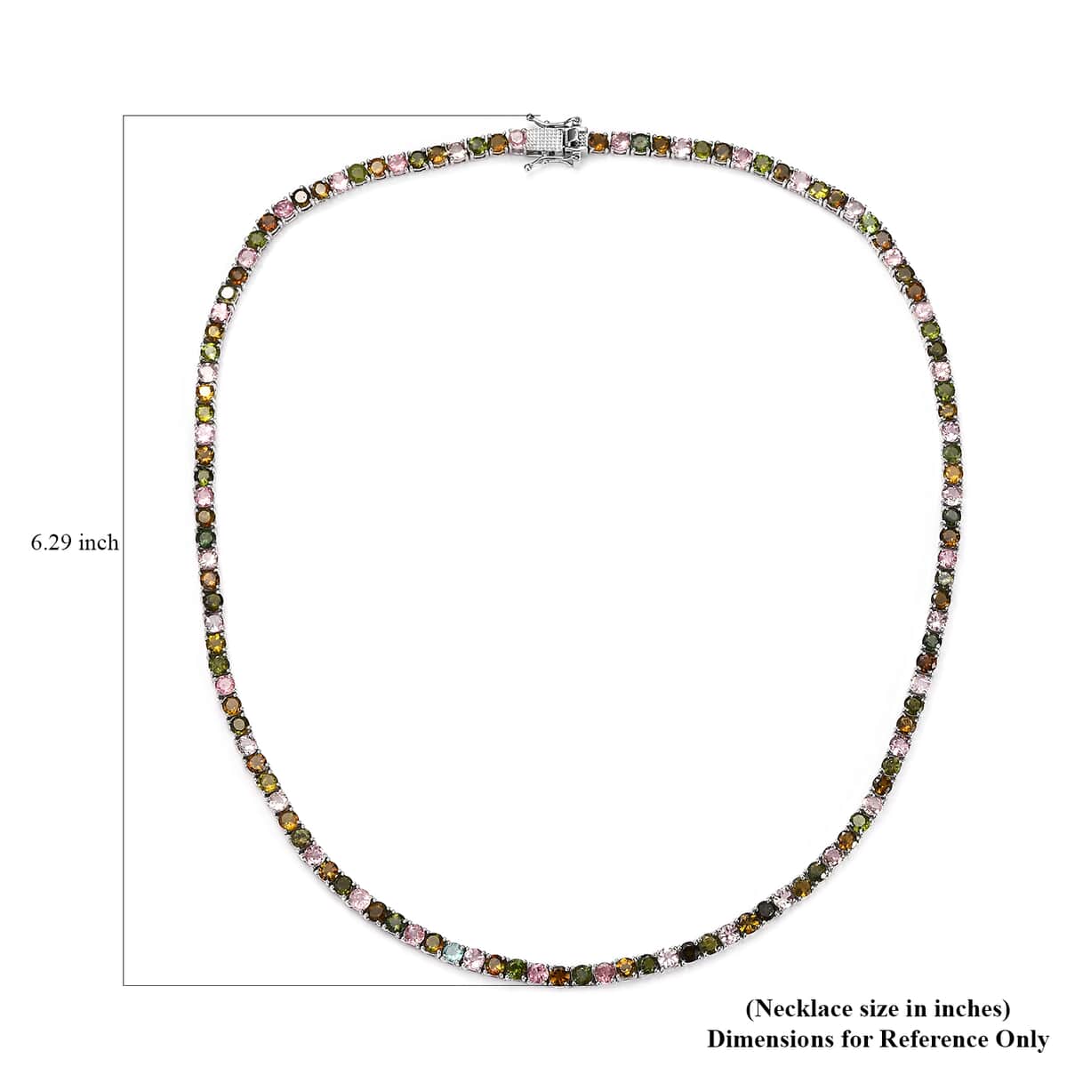 Multi-Tourmaline Tennis Necklace 18 Inches in Platinum Over Sterling Silver 25.50 ctw image number 5