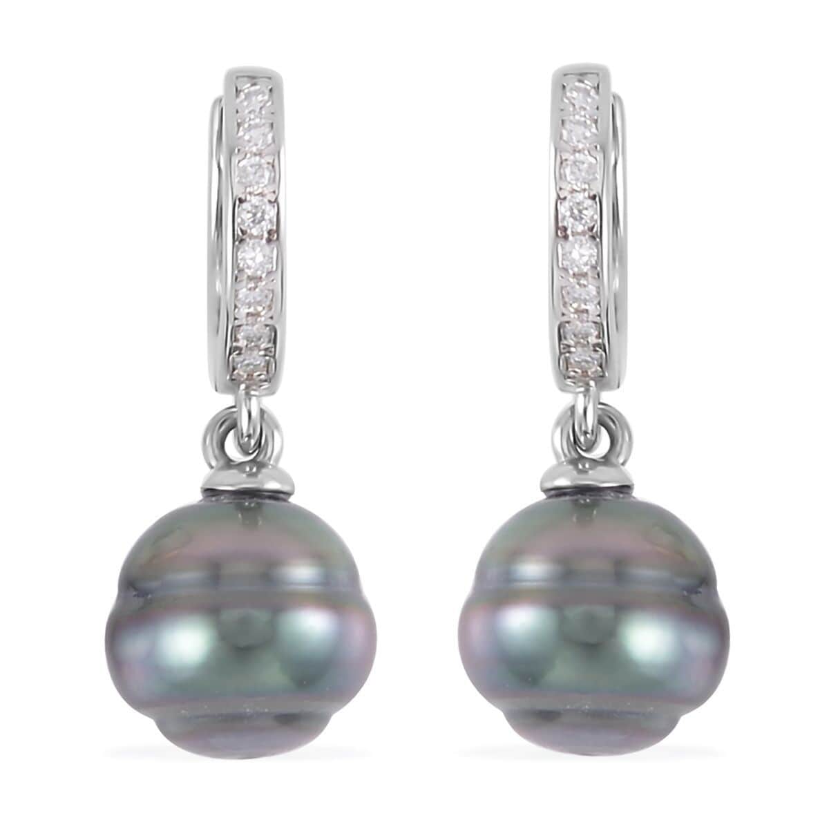 Tahitian Cultured Pearl and Moissanite Drop Earrings in Rhodium Over Sterling Silver 0.15 ctw image number 0
