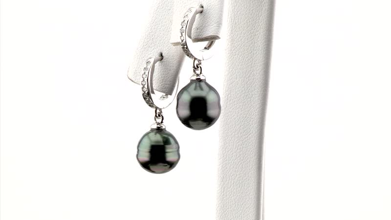 Tahitian Cultured Pearl and Moissanite Drop Earrings in Rhodium Over Sterling Silver 0.15 ctw