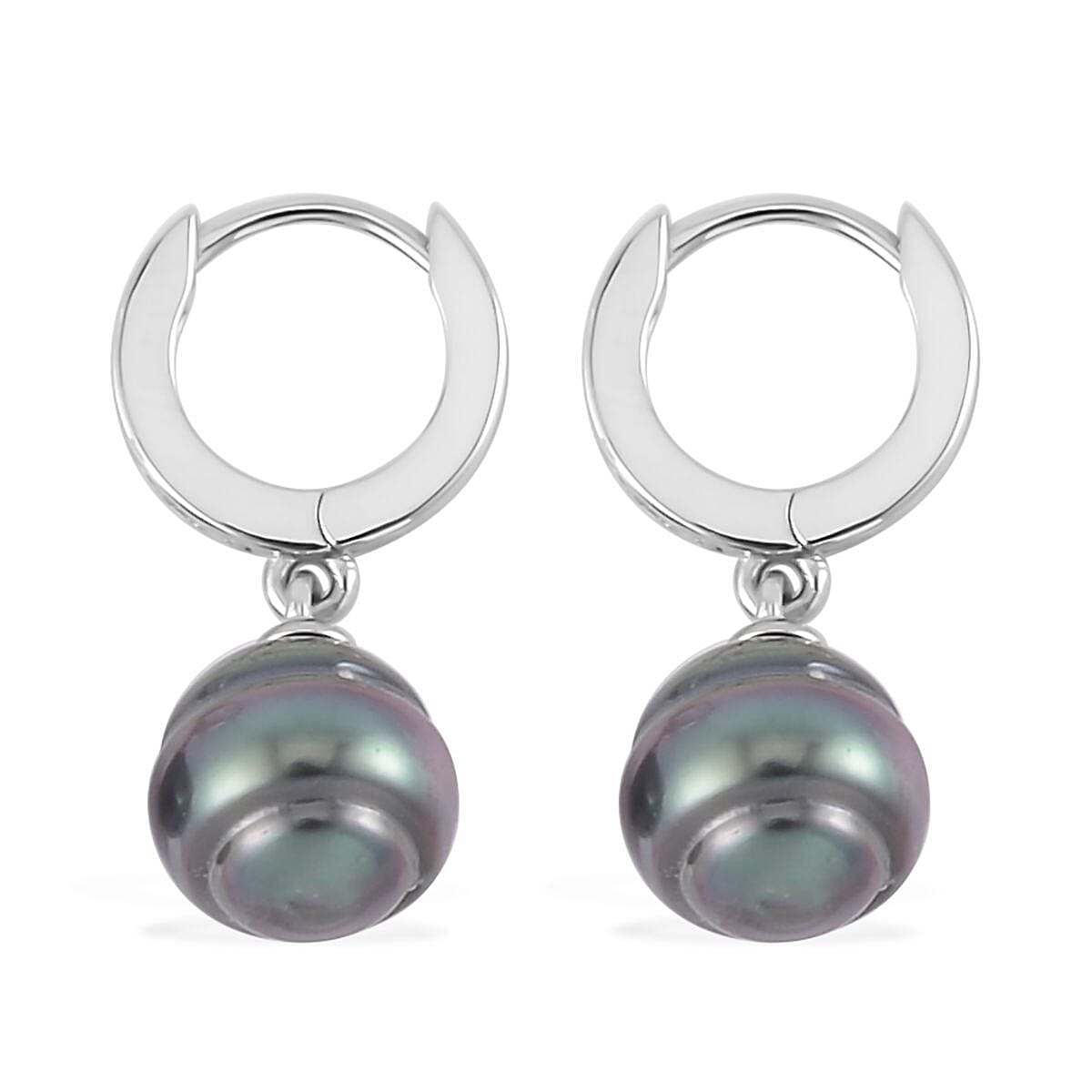 Tahitian Cultured Pearl and Moissanite Drop Earrings in Rhodium Over Sterling Silver 0.15 ctw