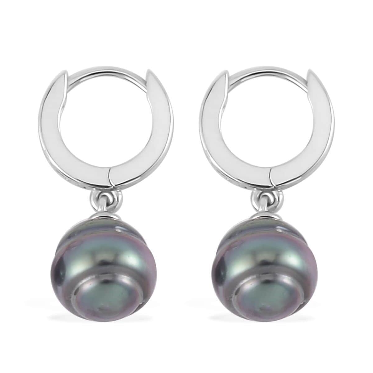 Tahitian Cultured Pearl and Moissanite Drop Earrings in Rhodium Over Sterling Silver 0.15 ctw image number 3