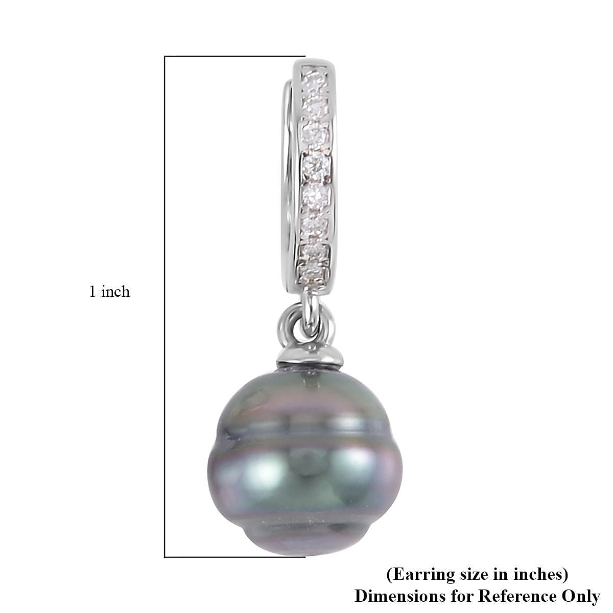 Tahitian Cultured Pearl and Moissanite Drop Earrings in Rhodium Over Sterling Silver 0.15 ctw