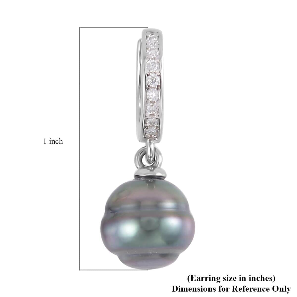 Tahitian Cultured Pearl and Moissanite Drop Earrings in Rhodium Over Sterling Silver 0.15 ctw image number 4
