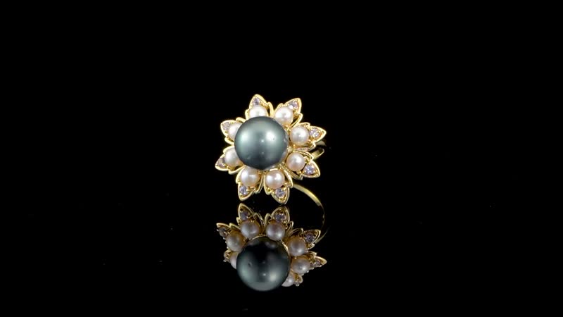 Tahitian Cultured Pearl 10-11mm, Multi Gemstone Ring in Vermeil YG Over Sterling Silver (Size 10.0) 0.30 ctw