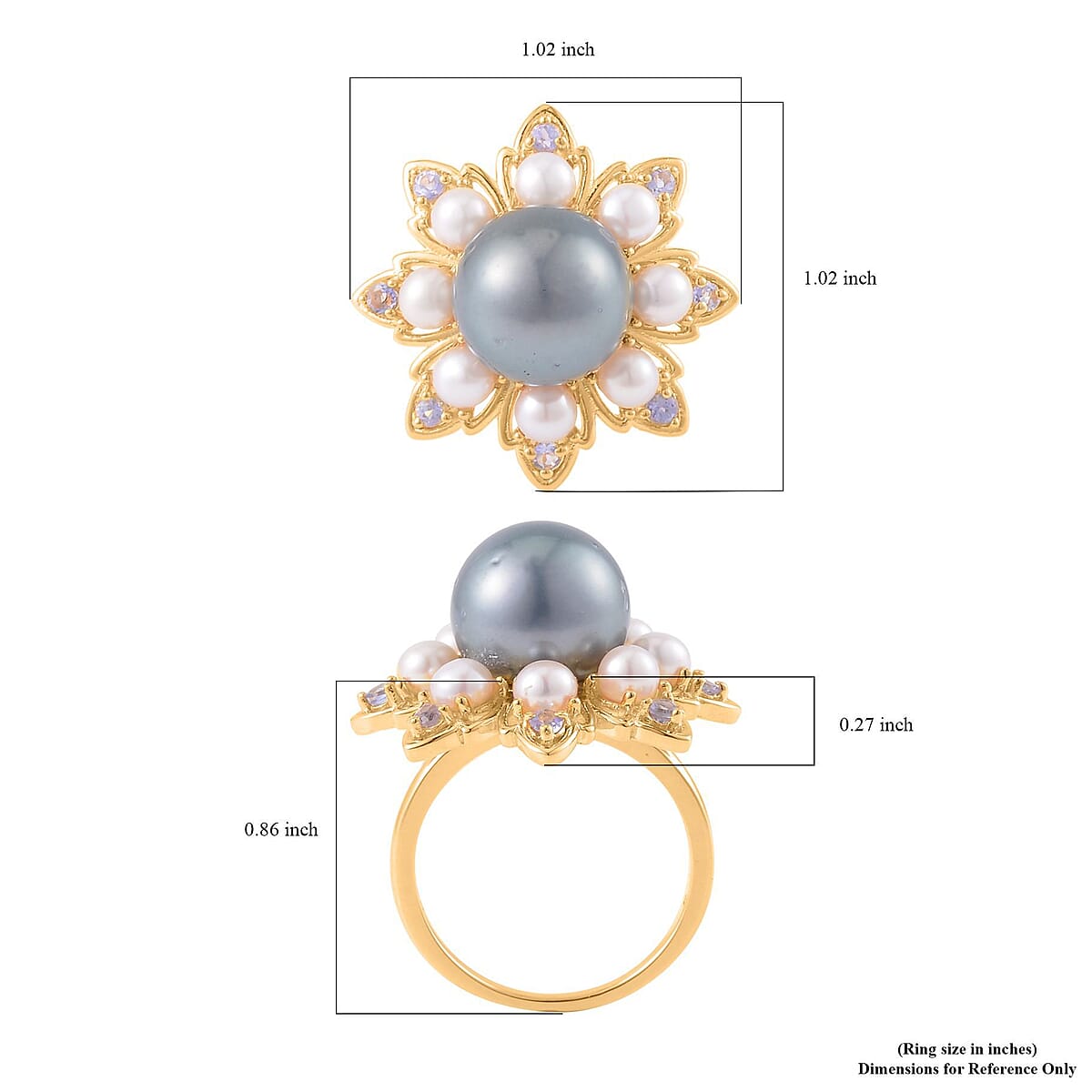 Tahitian Cultured Pearl and Multi Gemstone Floral Ring in Vermeil Yellow Gold Over Sterling Silver (Size 6.0) 0.30 ctw image number 5