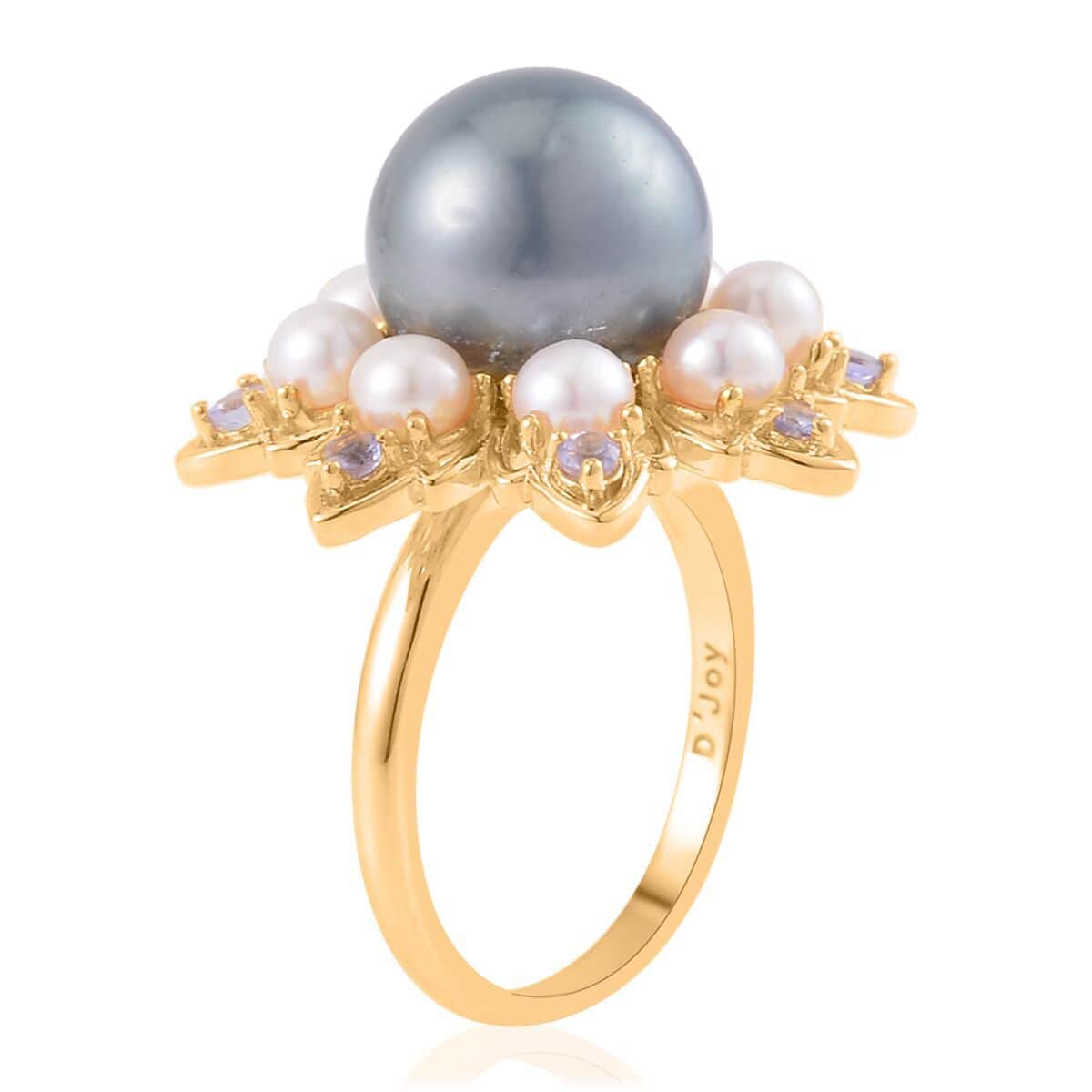 Tahitian Cultured Pearl and Multi Gemstone Floral Ring in Vermeil Yellow Gold Over Sterling Silver (Size 8.0) 0.30 ctw image number 3