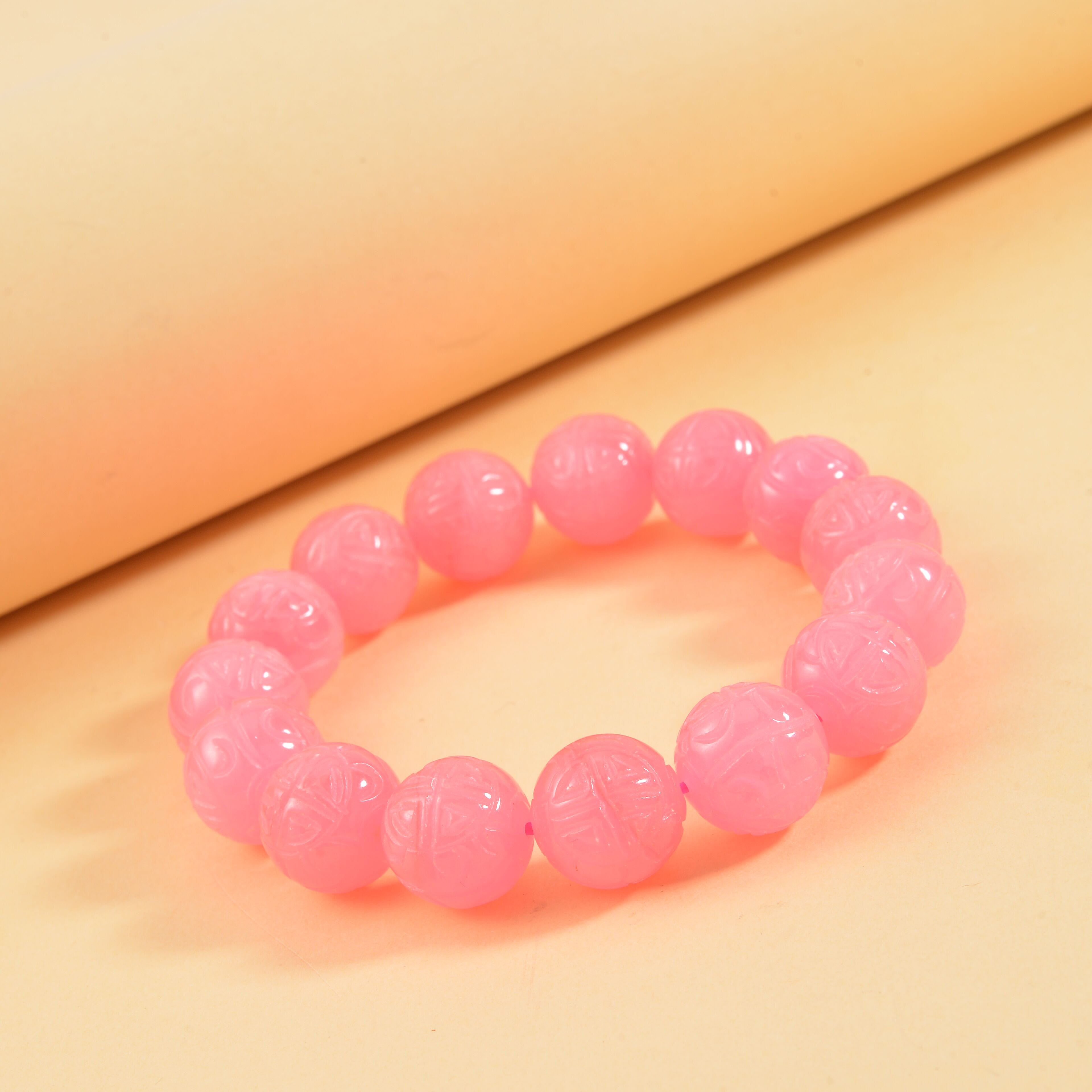 Pink Jade (D) 421.00 ctw Beaded Stretch Bracelet (7 In)