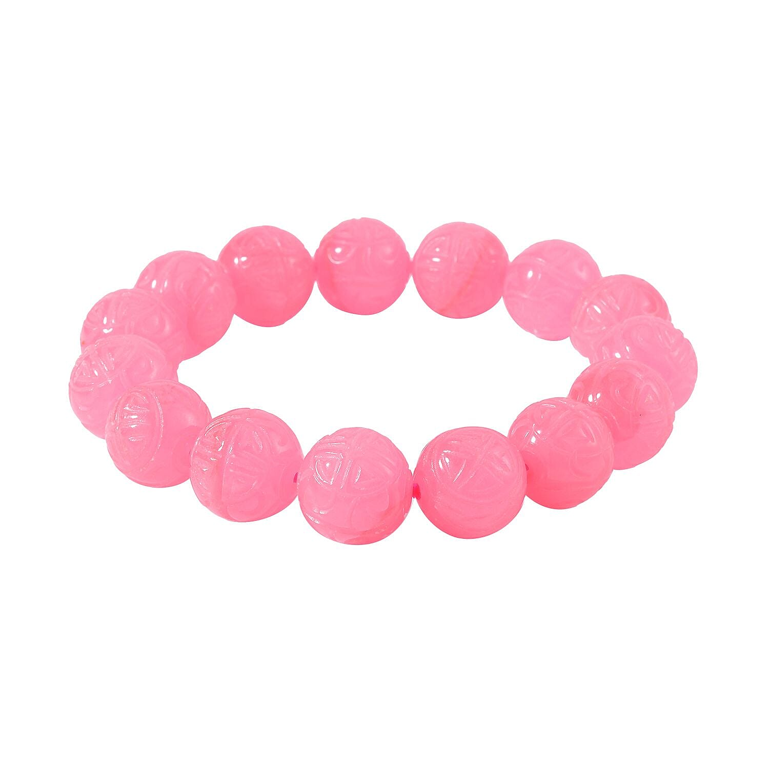 Pink Jade (D) 421.00 ctw Beaded Stretch Bracelet (7 In)
