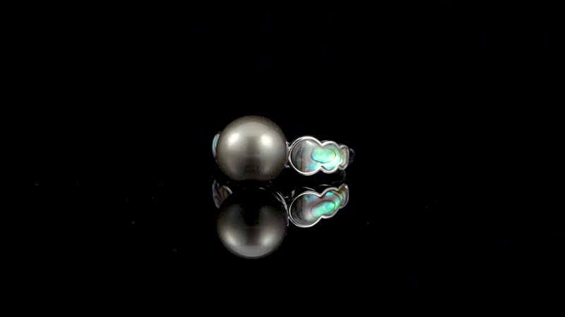 Tahitian Cultured Pearl 10-11mm, Abalone Shell Ring in Rhodium Over Sterling Silver