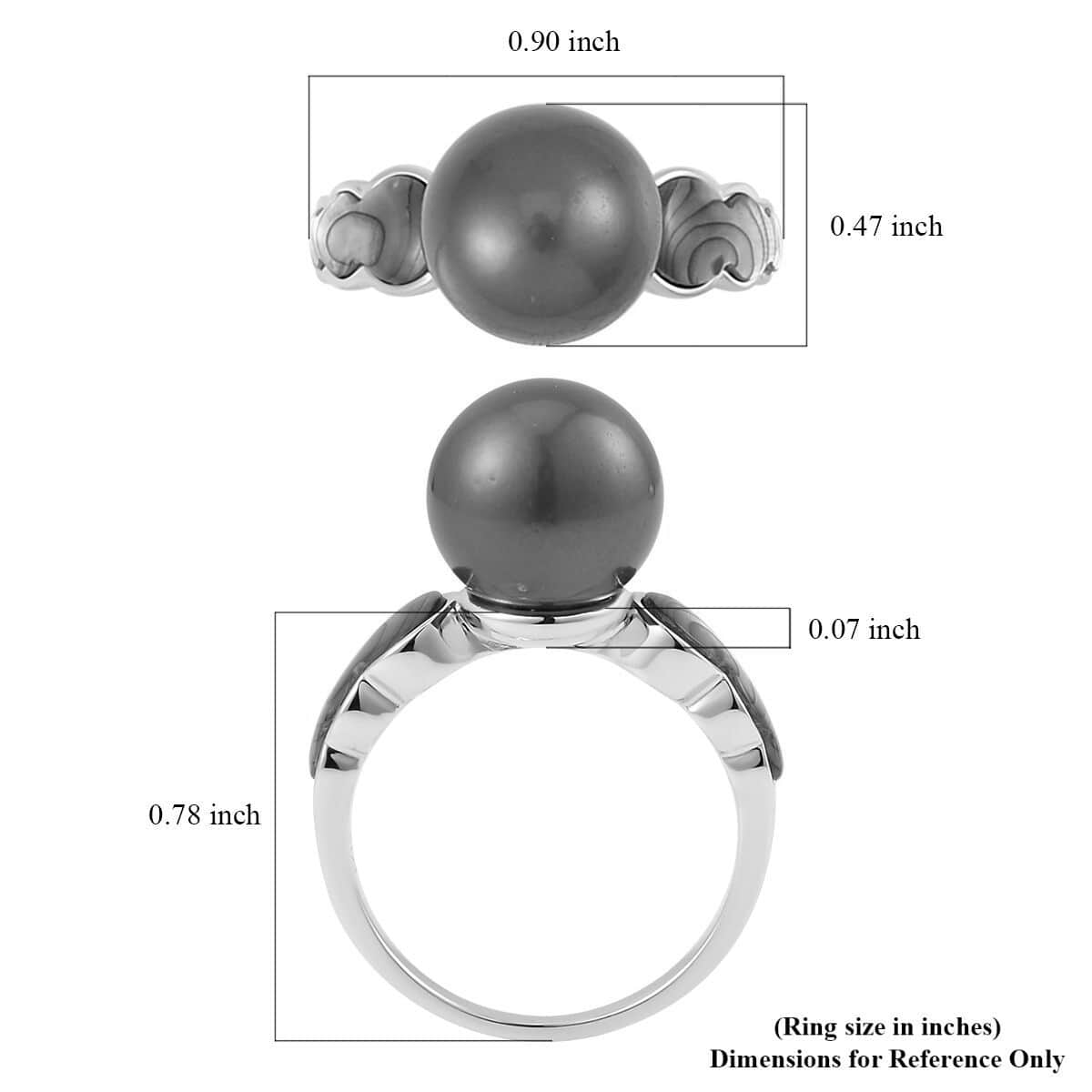 Tahitian Cultured Pearl and Abalone Shell Ring in Rhodium Over Sterling Silver (Size 9.0) image number 5