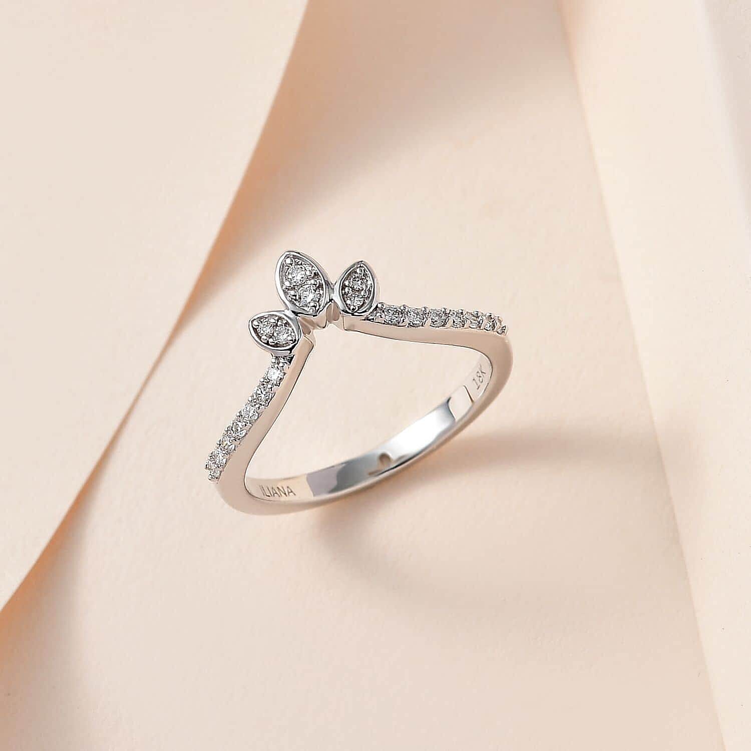 Iliana 18K White Gold Diamond G-H SI Floral Chevron Band Ring (Size 6.0) 0.20 ctw