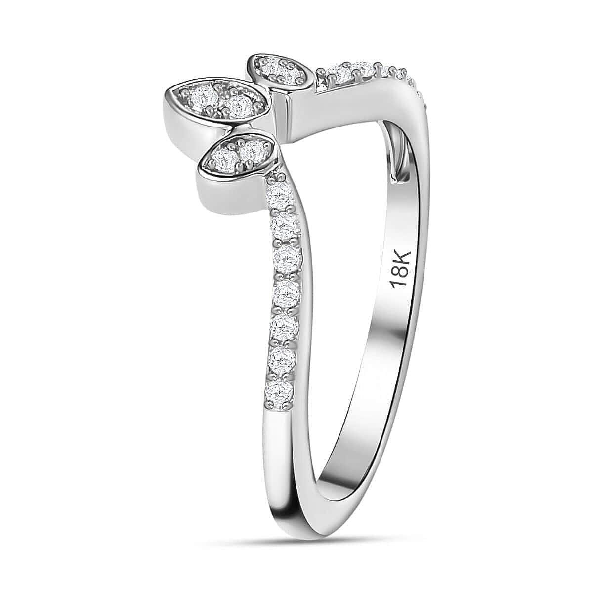 Iliana 18K White Gold Diamond G-H SI Floral Chevron Band Ring (Size 6.0) 0.20 ctw