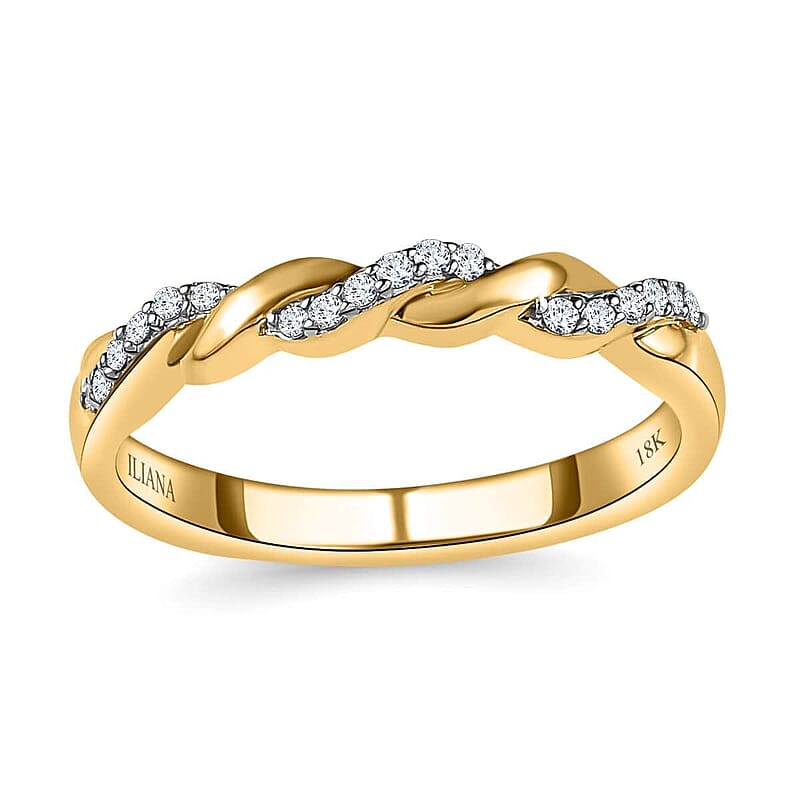 Iliana 18K Yellow Gold Diamond G-H SI1 Forever Love Twisted Band Ring (Size 6.0) 0.10 ctw